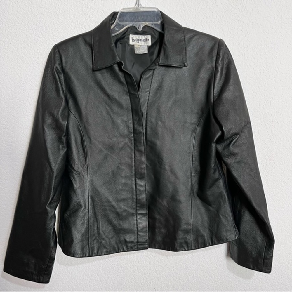 Vintage Bagatelle Black Kid Leather Button Front Lined Biker Moto Jacket 6